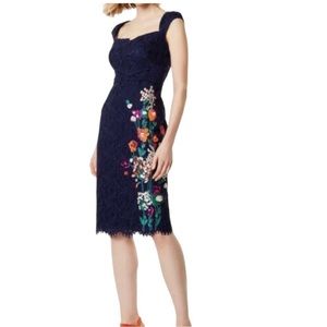 Karen Millen Navy Blue Lace Floral Embroidered Dress US 8 UK 12   0454